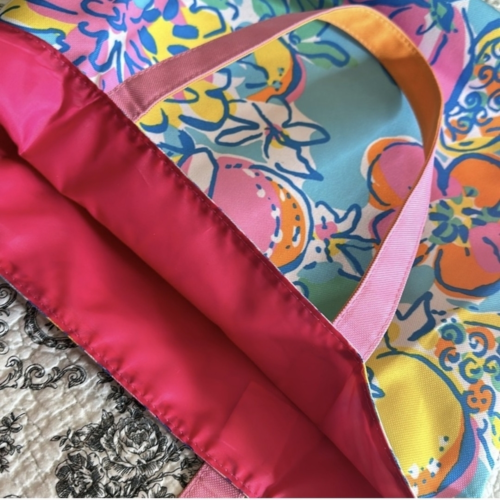 Lilly Pulitzer Blue Floral Tote Bag with Orange Handles - Picture 6 of 6
